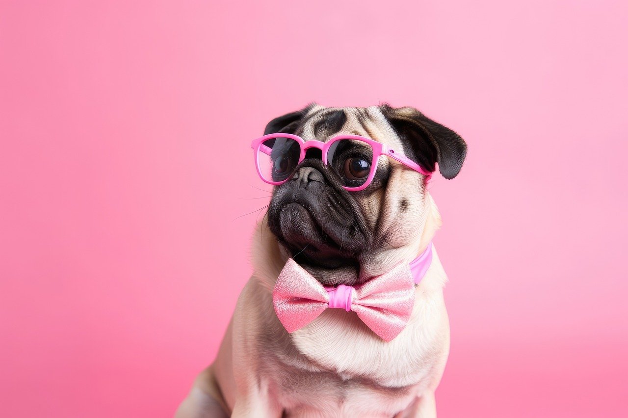 Dog with pink sun glasses